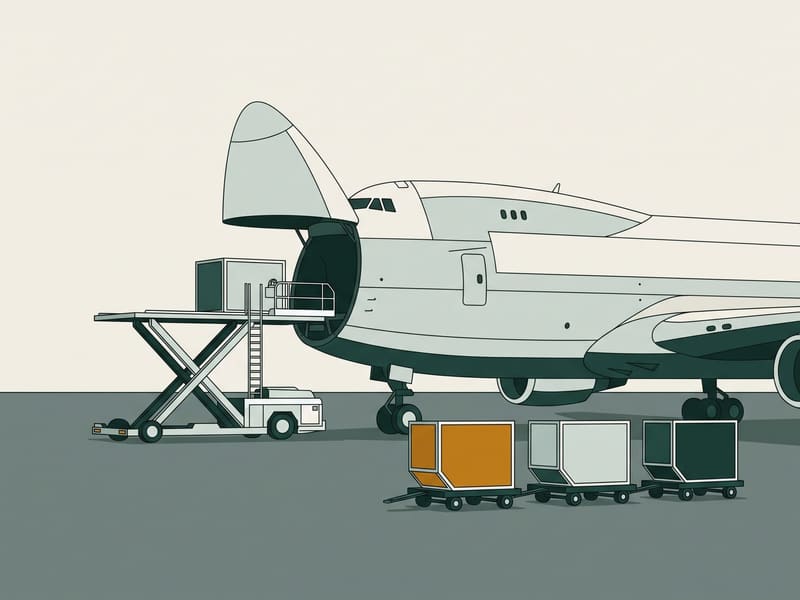 Illustration: cargo aircraft being loaded at an air freight apron